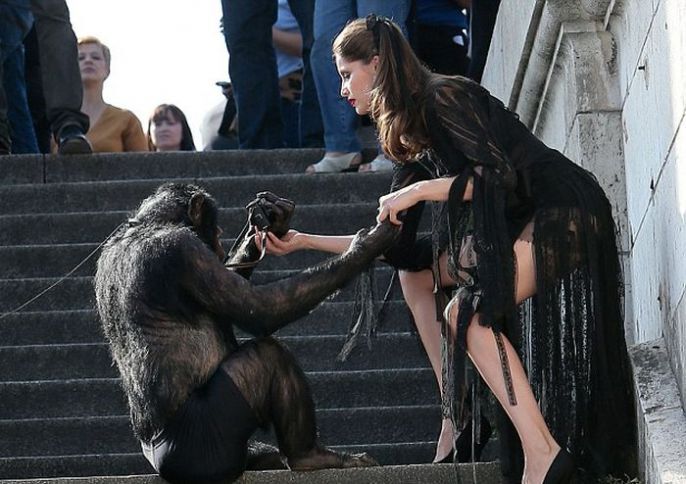 hot woman helping monkey 