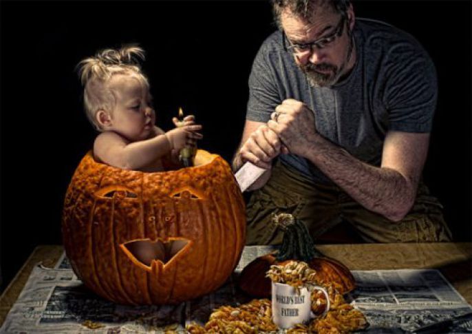 Carving a pumpkin 