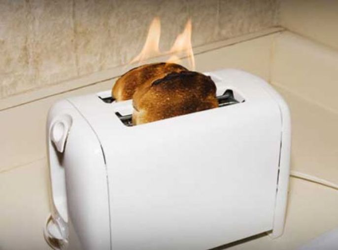 Burnt toast in toaster
