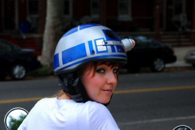 Rocking Her New Star Wars Helmet 