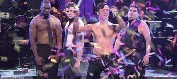 SNL Crew Doing the Magic Mike With Confetti 