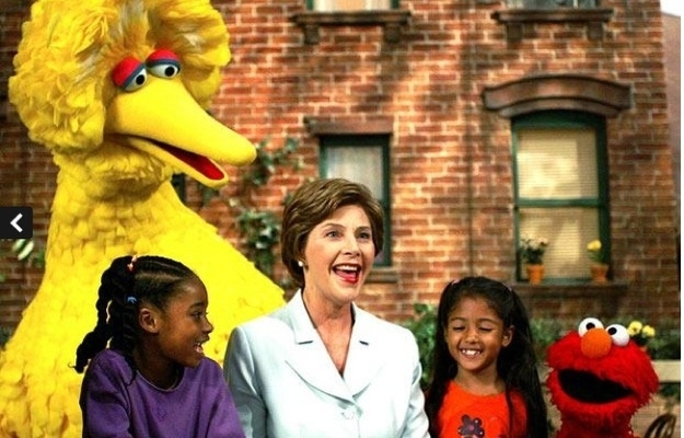 Laura Bush and Big Bird