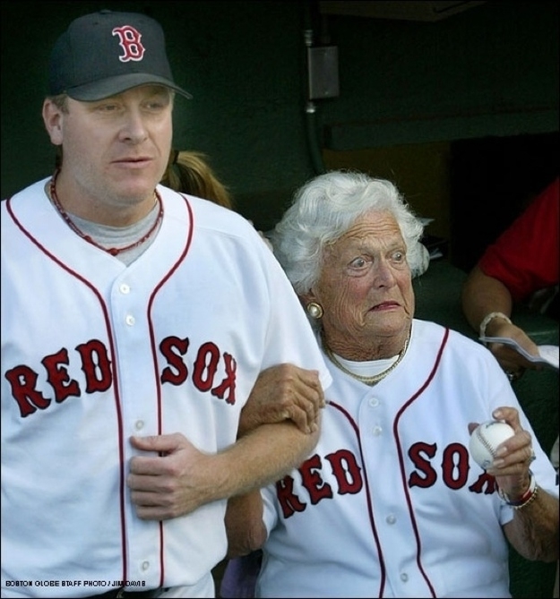 Barbara Bush with Red Sox pitcher Kurt Shilling