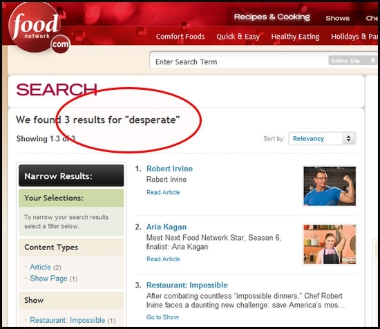 Food Network Search FAILS