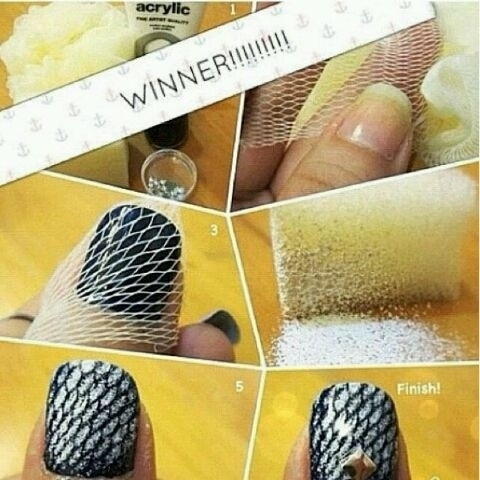 Take apart a loofah and use the netting to get a fishnet manicure look.