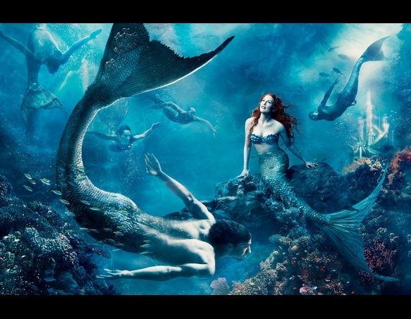 Julianne Moore and Michael Phelps as mermaids