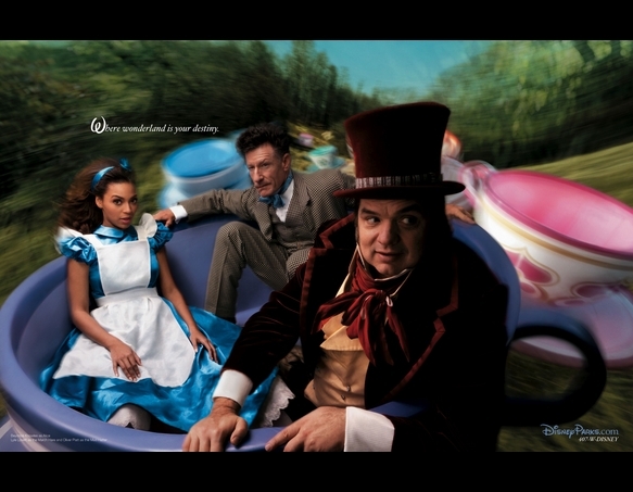 Beyonce as Alice, Lyle Lovett as the Mad Hatter, and Oliver Platt as the March Hare
