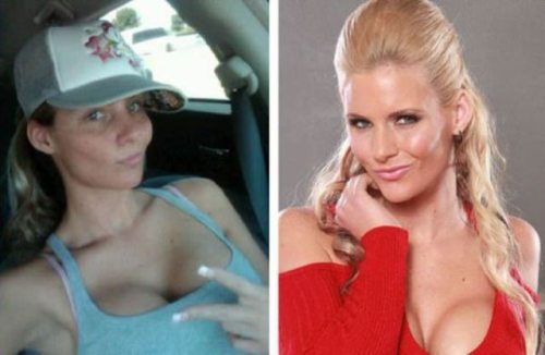 Porn stars before and after they apply makeup 