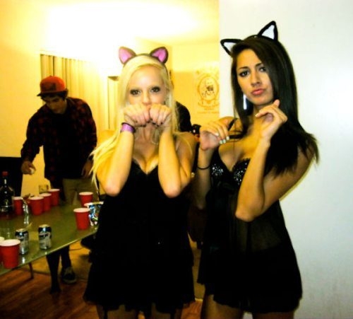 College girls love to play cats or cops for their Halloween costumes 