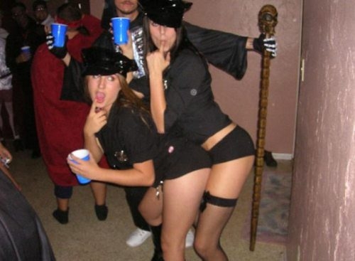 College girls love to play cats or cops for their Halloween costumes 