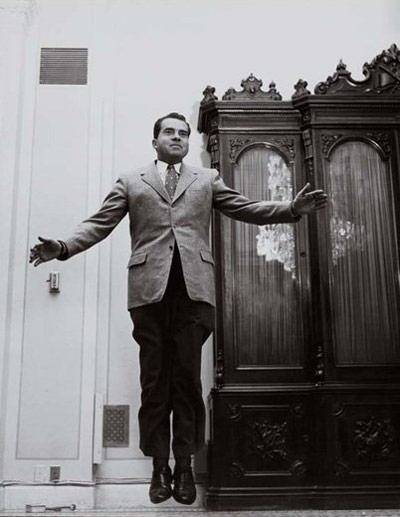 Richard Nixon taking his own leap. Photo by Philippe Halsman, 1959