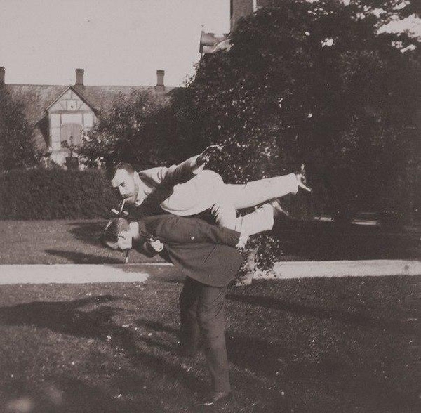 Tsar Nicholas II and another royal friend playing airplane, c. 1890
