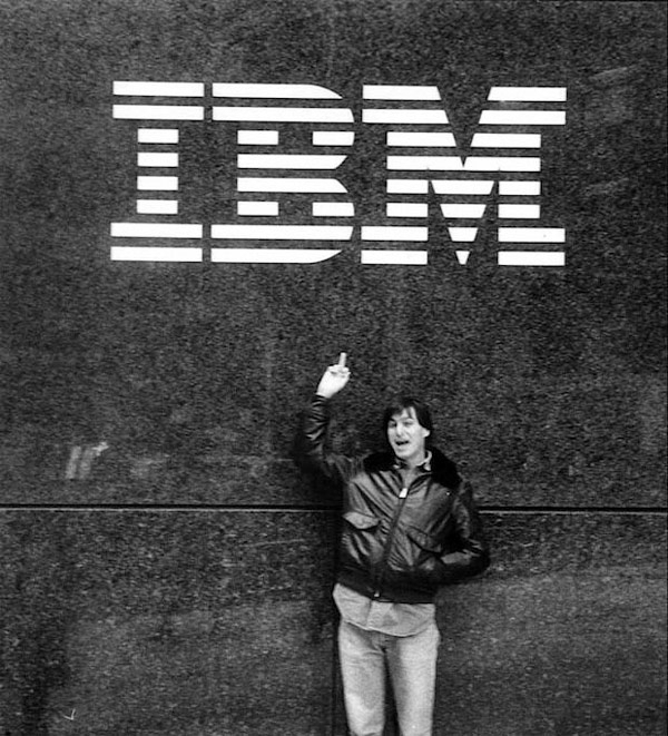 Steve Jobs giving IBM the finger in 1983. Photo by Jean Pigozzi
