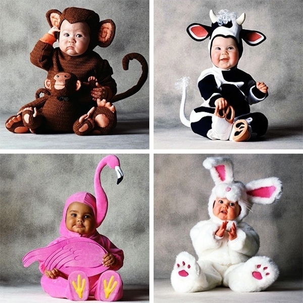 These animals dressed as babies.