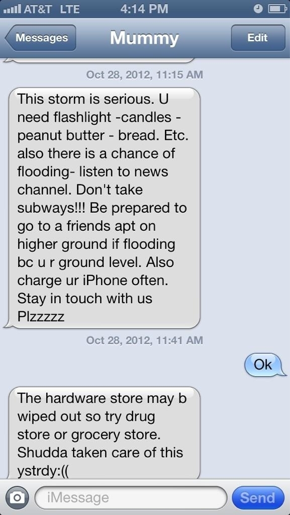 Hurricane Sandy Texts From Your Mom