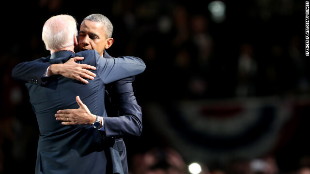 The President and VP Joe Biden hug it out