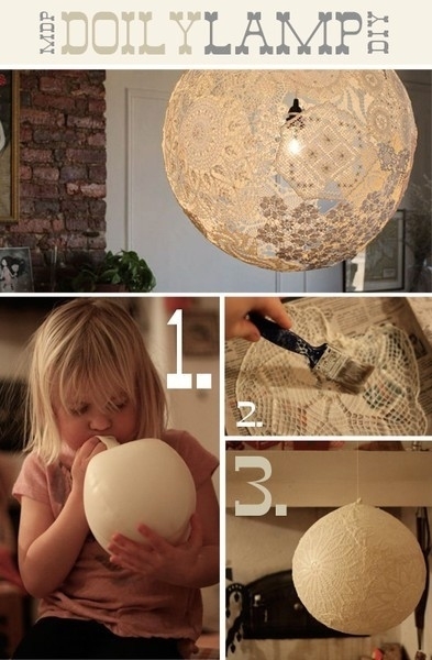 A balloon, glue and some doilies make a unique orb lamp.