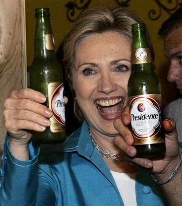 She drinks beer.