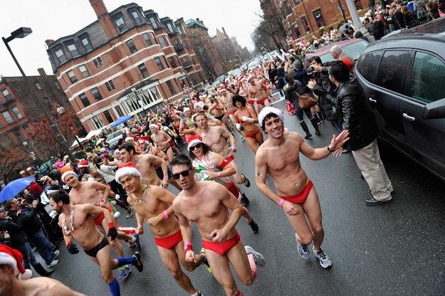 Speedo Clad Santas Go For A Run