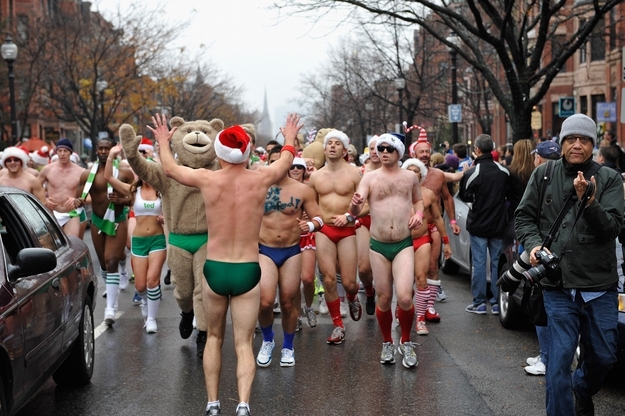 Speedo Clad Santas Go For A Run