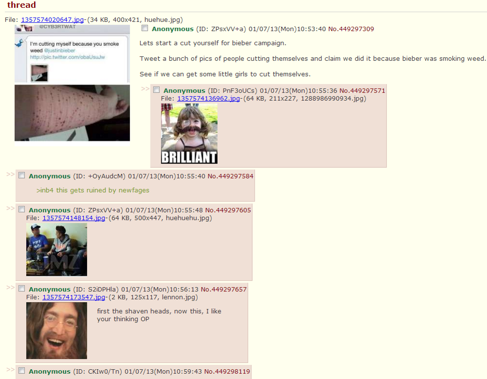 #cuttingforbieber is a FALSE Rumor started by 4chan. 