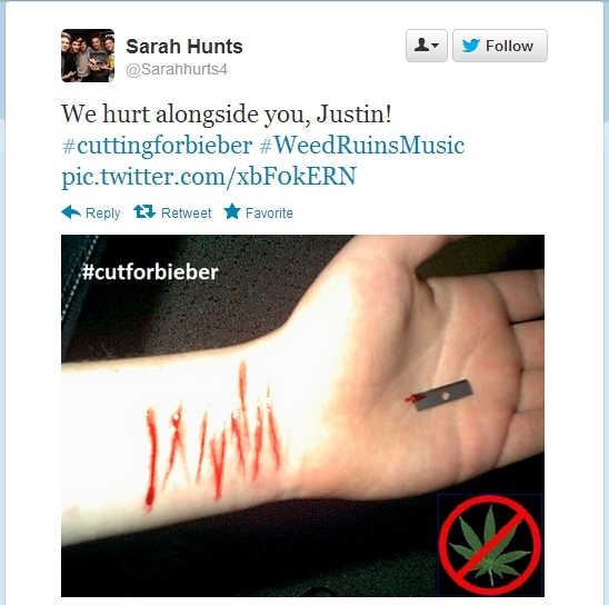 #cuttingforbieber is a FALSE Rumor started by 4chan. 
