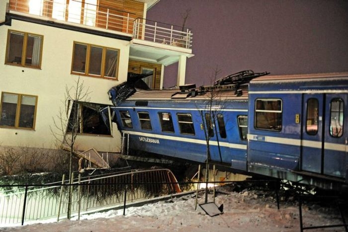 Stolen Train Crashes Into Home in Sweden 