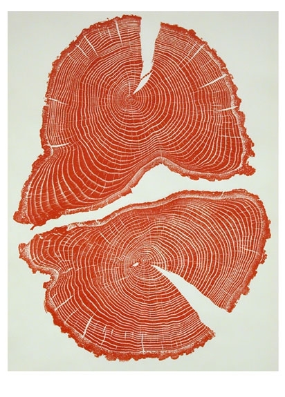 Beautiful Ink-Covered Tree Cross-Section Art.