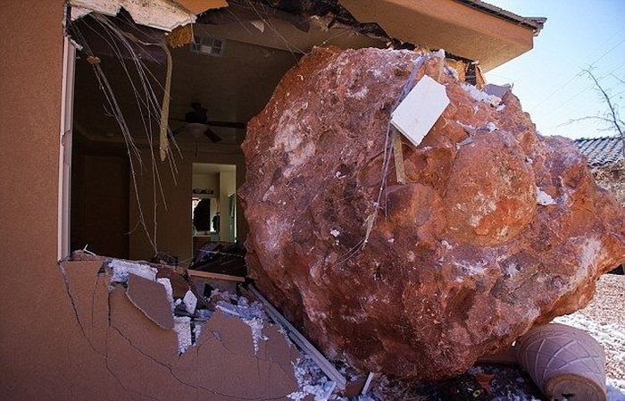 Huge Boulder Smashes Into Bedroom