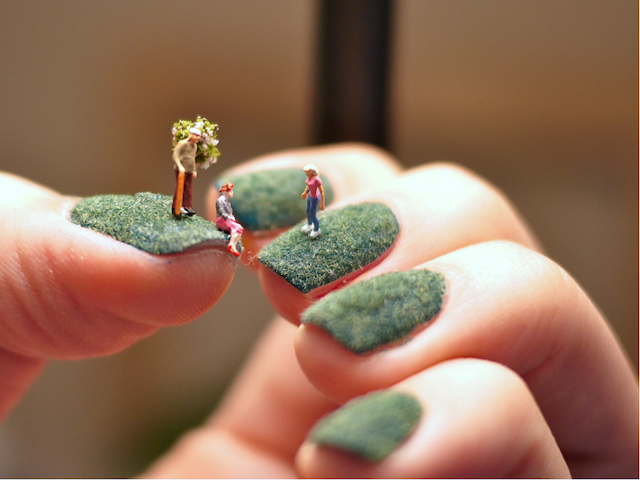 Tiny Worlds Come Alive Atop Green Flock Fingernails 