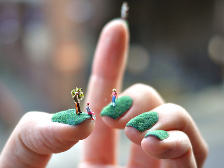 Tiny Worlds Come Alive Atop Green Flock Fingernails 