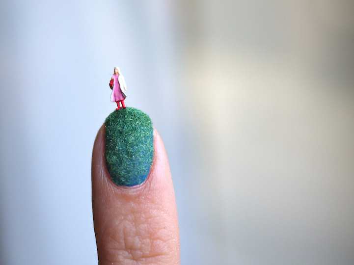 Tiny Worlds Come Alive Atop Green Flock Fingernails 