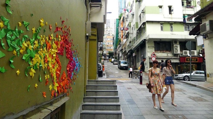 More Rainbow Origami Installations by Mademoiselle Maurice