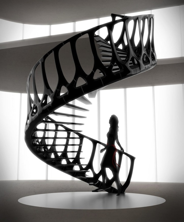 Gorgeous Spiraling Staircase Mimics a Whale's Spine