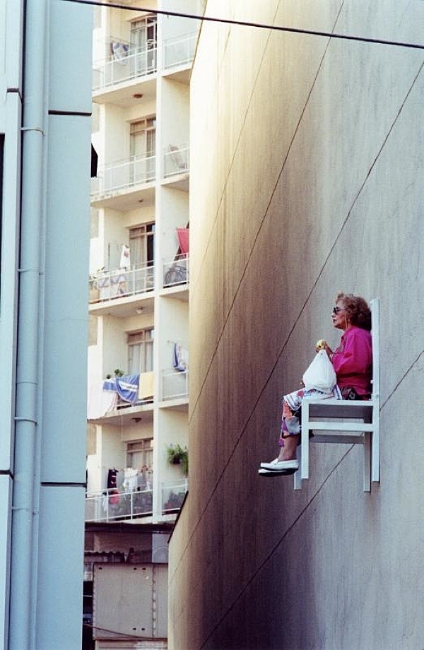 Elderly People Suspended & Stuck To The Side Of Buildings 