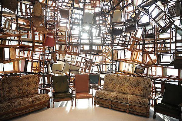 Huge Pavilion Made of Stacked Chairs