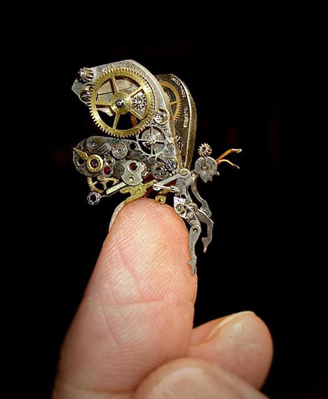 Tiny Sculptures Made form Old Watch Parts