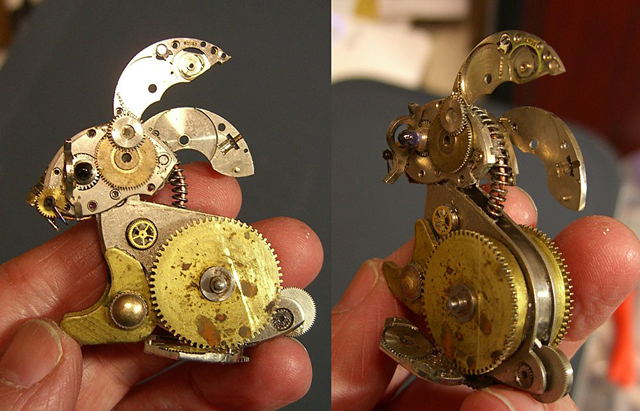 Tiny Sculptures Made form Old Watch Parts
