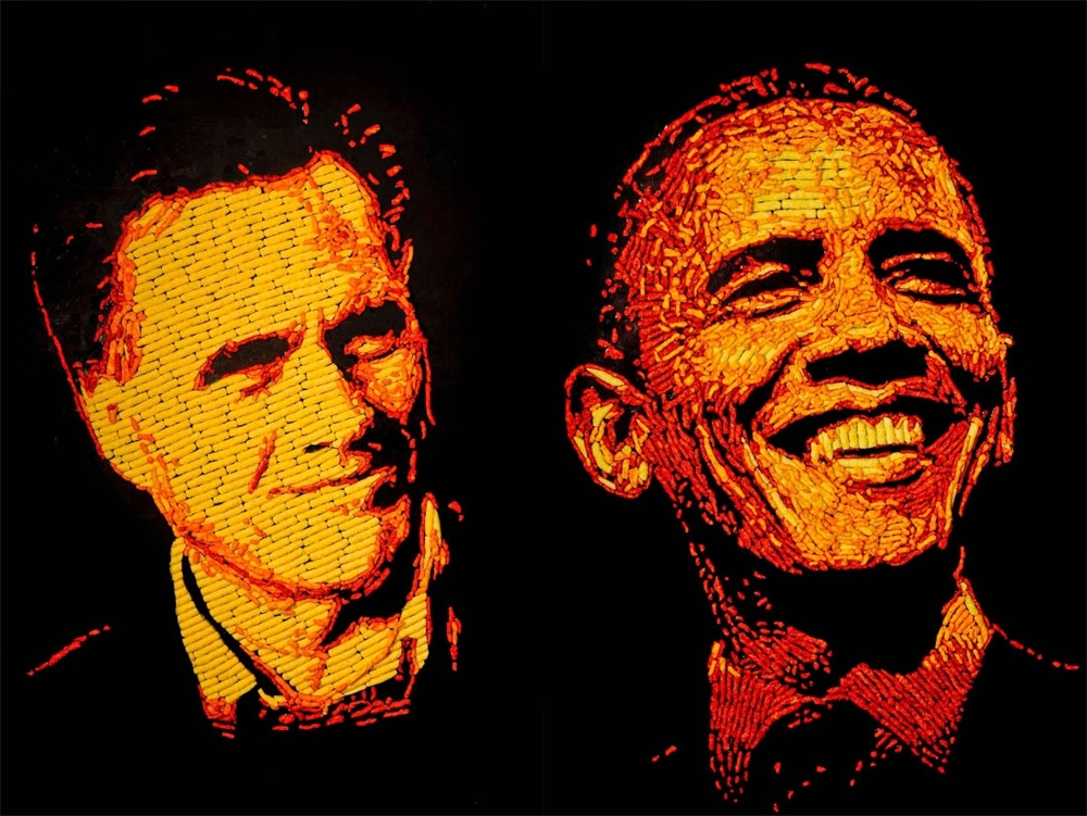 Unbelievable Cheetos Portrait Of Romney And Obama!