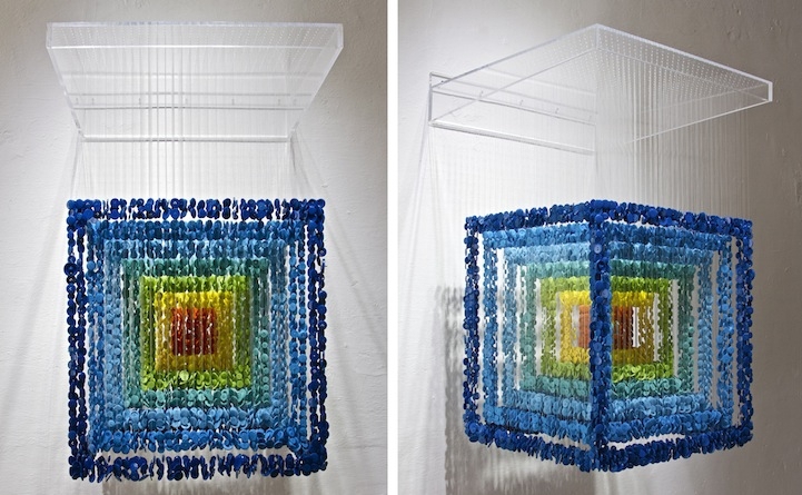 Incredible Spatial Sculptures Using Colorful Suspended Buttons