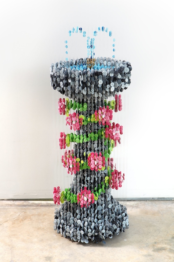 Incredible Spatial Sculptures Using Colorful Suspended Buttons