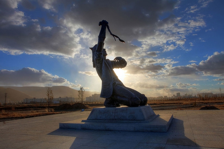 Striking Half Man/Half Wolf Sculpture in Mongolia