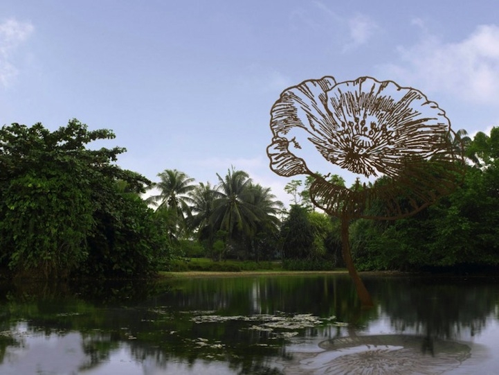 Whimsical Steel Flowers and Trees Installed in Nature