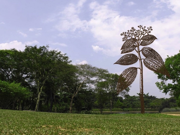 Whimsical Steel Flowers and Trees Installed in Nature