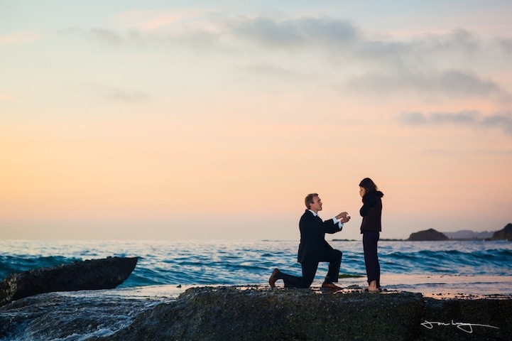 Giant Wave Interrupts Beach Wedding Proposal 