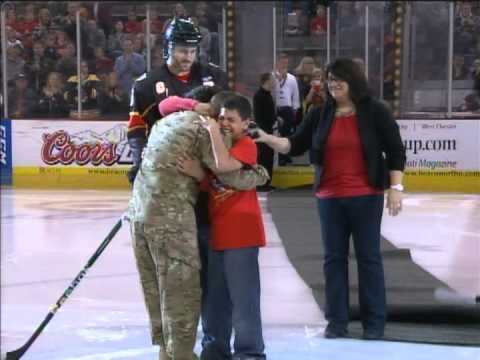Soldier Reunites with Family Prior To Hockey Game (video) 