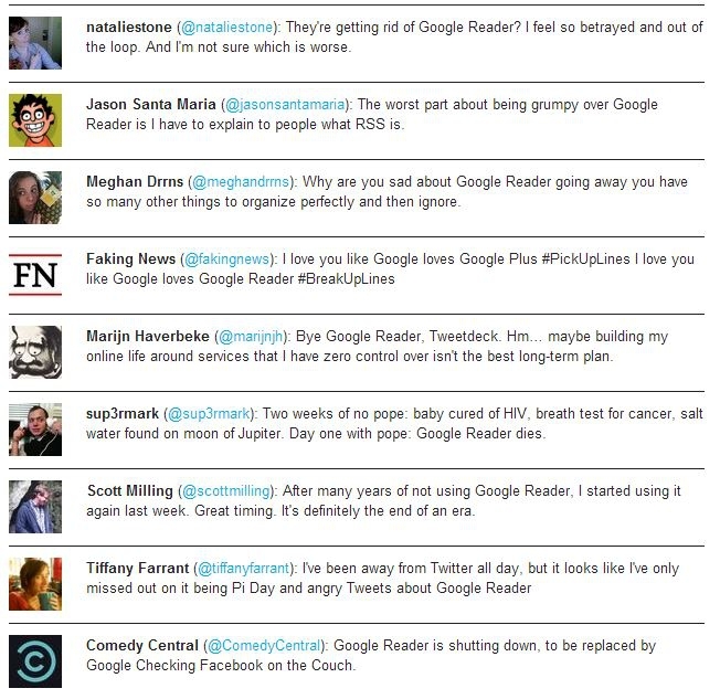 Twitter Mourns the Death of Google Reader