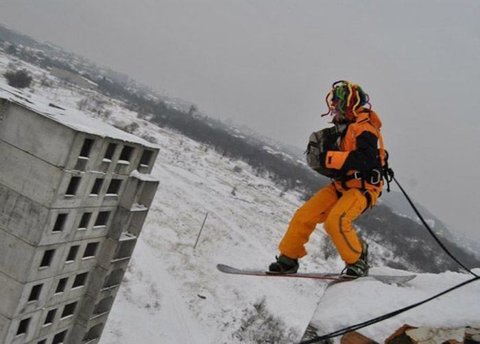 Snowboarder About To Take A Leap Of Faith 