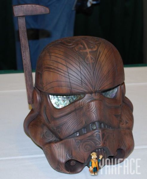 wooden carve storm trooper helmet