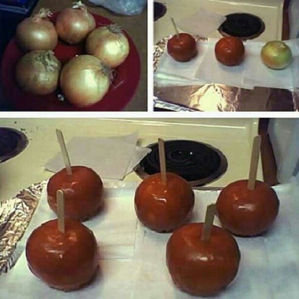 Disguise onions as candy apples.